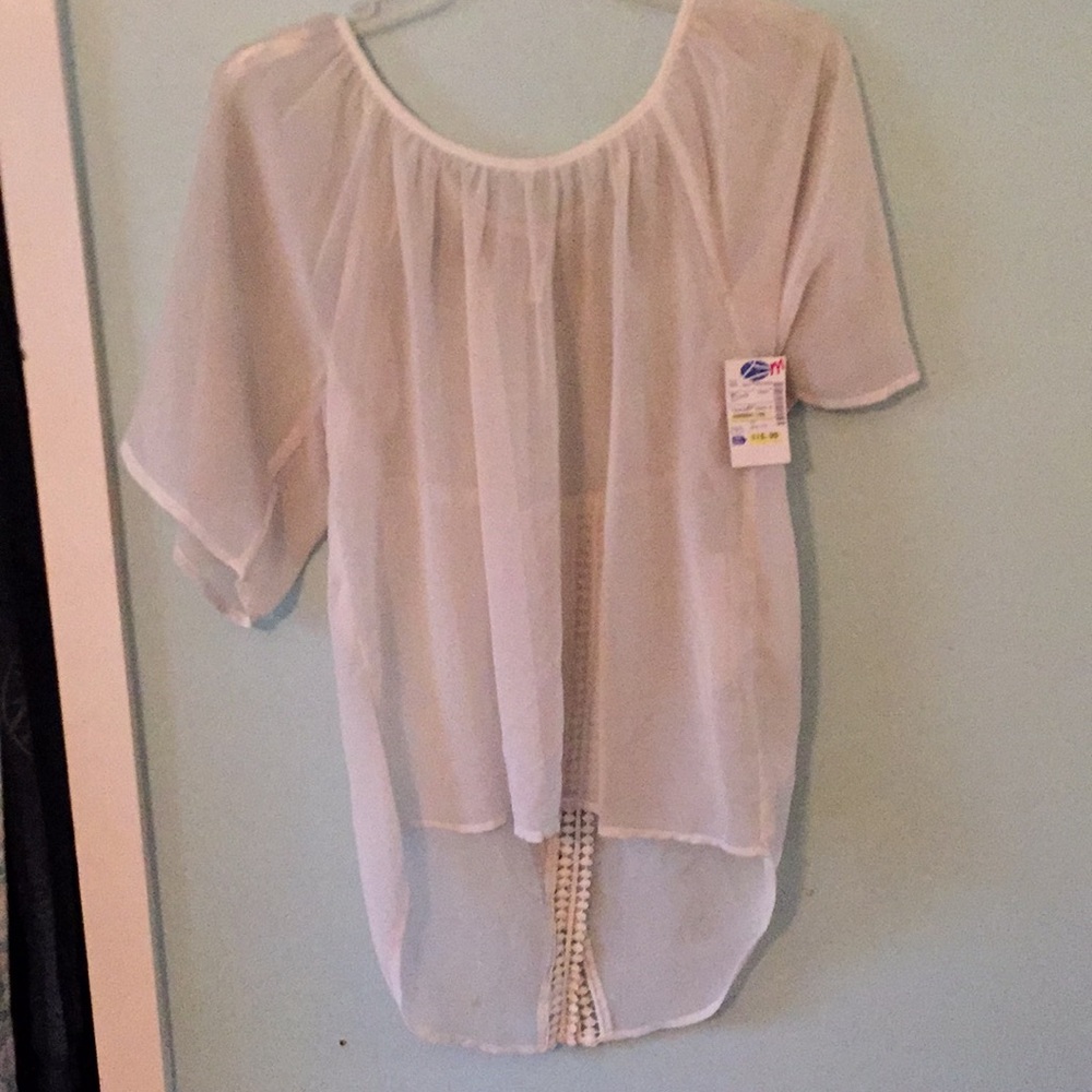 Cream sheer split back top
